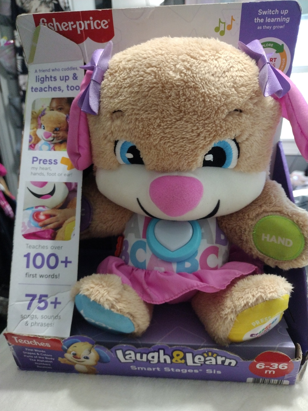 Fisher-Price Pink and Tan Plush Learning Puppy with Blue Eyes